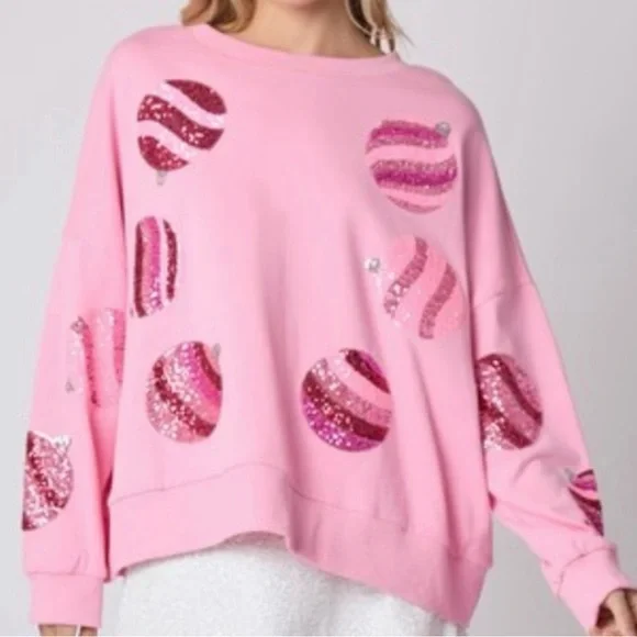 Pink Sequin Ornament Sweatshirt - Picture 1 of 5